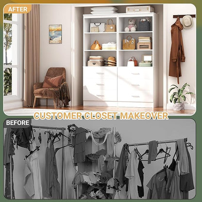 Aheaplus 47.2" Closet Drawers System, 3.94FT Wood Closet Organizer System with 6 Drawers, Modular Small Walk-in Closets Storage Unit, Set of 2, White (47.2" L x 13.8" W x 71" H)
