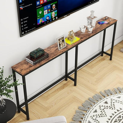 HOMERECOMMEND 70.8 Inch Console Table with USB Ports, Sofa Table with Charging Station, Narrow Entryway Table, Skinny Hallway Table,Rustic Brown