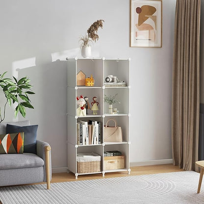 AWTATOS 8 Cube Storage Organizer, Closet Organizer Storage Shelf, Bookcase Bookshelf, DIY Stackable Storage Cubes Shelves for Closet, Bedroom, Home, Office, White