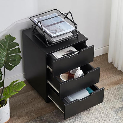 Farini 3-Drawer Under Desk Wooden File Storage Cabinet with Lockable Caster for Home Office,Black,Fully Assembly