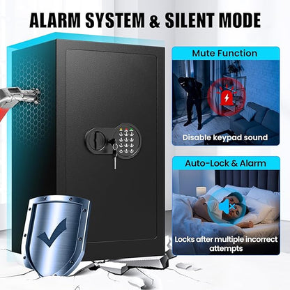 35Min Fireproof Safe, 7.2 Cubic Feet Home Safe Box with 3-Removable Shelf, Fire Safe with Digital Keypad, Smart Alarm and Silent Mode, Fire Proof Safe for Home Documents and Office