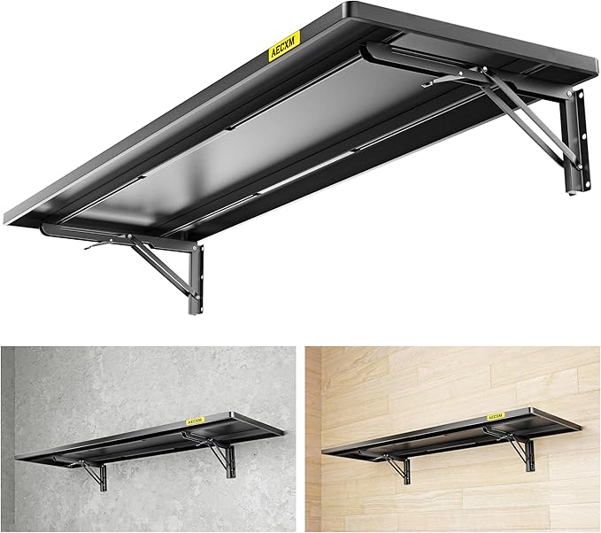 1.3x4ft Adjustable Rail Type Folding Storage Rack Shelf, Suitable for Garage, Storage Room, Kitchens Wall Shelf,Garage Storage Rack Floating Shelves, Wall Mounted Folding Table(1pcs-Black)
