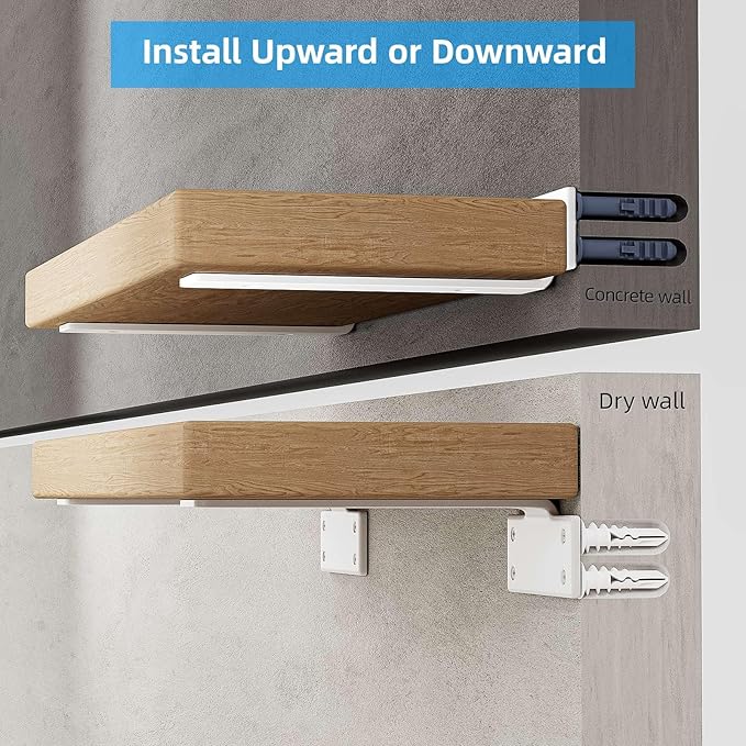 Shelf Brackets, Heavy Duty Floating Shelf Brackets 8-Inch Long, 6-Pack Brackets for Shelves, Matte White L Hidden Metal Wall Shelf Support Shelving Brackets, 1/5-Inch Thick 160 lb. Load Capacity