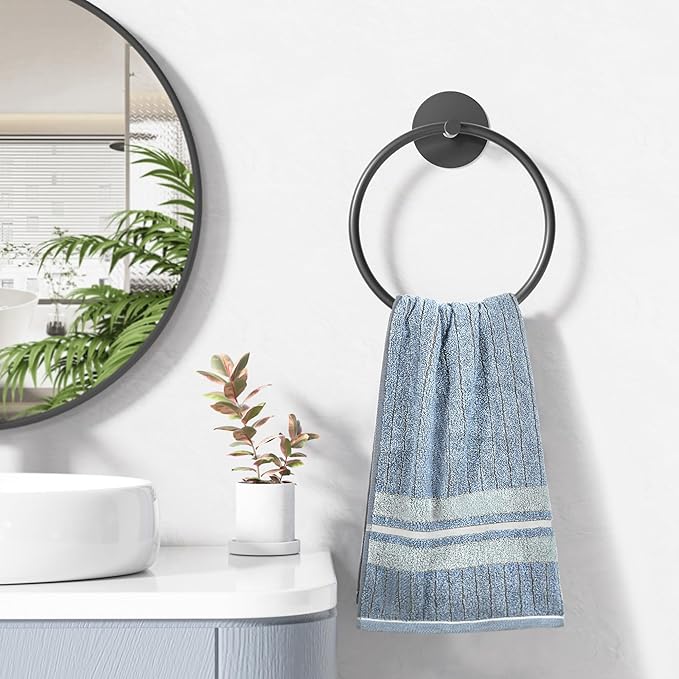 Matte Black Bathroom Towel Ring - SUS304 Stainless Steel Bathroom Towel Rack, Susswiff Adhesive Wall Mounted Hand Towels Holder, Towel Hanger for Bathroom Organizer, Kitchen Storage