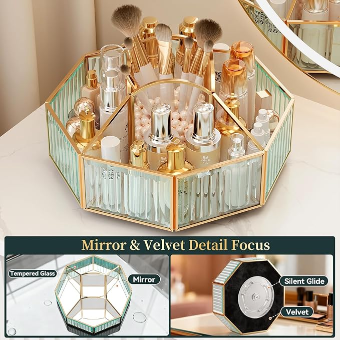360° Rotating Makeup Organizer Spinning Vanity Organizer with Makeup Brush Holder for Countertop, Bathroom Storage, Skincare, Perfume & Cosmetic Organizer for Vanity
