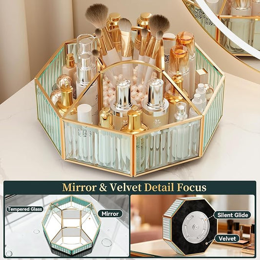 360° Rotating Makeup Organizer Spinning Vanity Organizer with Makeup Brush Holder for Countertop, Bathroom Storage, Skincare, Perfume & Cosmetic Organizer for Vanity