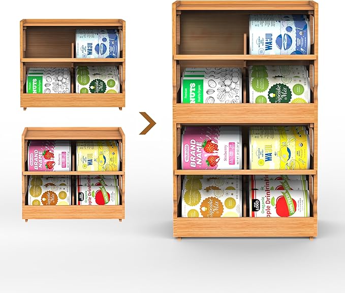 Teamkio Canned Cat Food Organizer, Bamboo Can Organizer for Pantry, 2 Tier Stackable Can Storage Rack Ideal for 36 Cans Wet Cat Food Organizer (FIFO)
