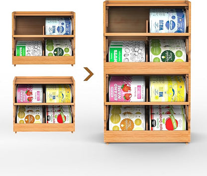 Teamkio Canned Cat Food Organizer, Bamboo Can Organizer for Pantry, 2 Tier Stackable Can Storage Rack Ideal for 36 Cans Wet Cat Food Organizer (FIFO)