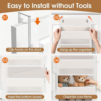 WISELIFE Over The Door Organizer Storage with 5 Large Pockets Door Hanging Organizer with Clear Windows behind The Door Storage for Nursery Bedroom Bathroom Pantry Closet and Baby Essentials Beige