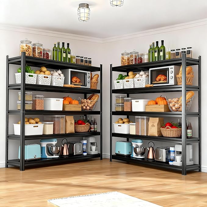 Kitchen Storage Shelves, 72''H*35''W Microwave Stand, Adjustable Metal Shelving, 2000LBS Bakers Rack, Black Kitchen Shelf, 5-Tier Shelving Unit for Bathroom, Pantry, Laundry, Closet, Garage