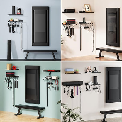 2-Tier Floating Shelf Compatible with Tonal Accessories, Home Gym Storage Shelf, Gym Rack Wall Mount Organizer, Workout Metal Holder, T-Bracket Lock Adapters Hanger, US Patent Holding
