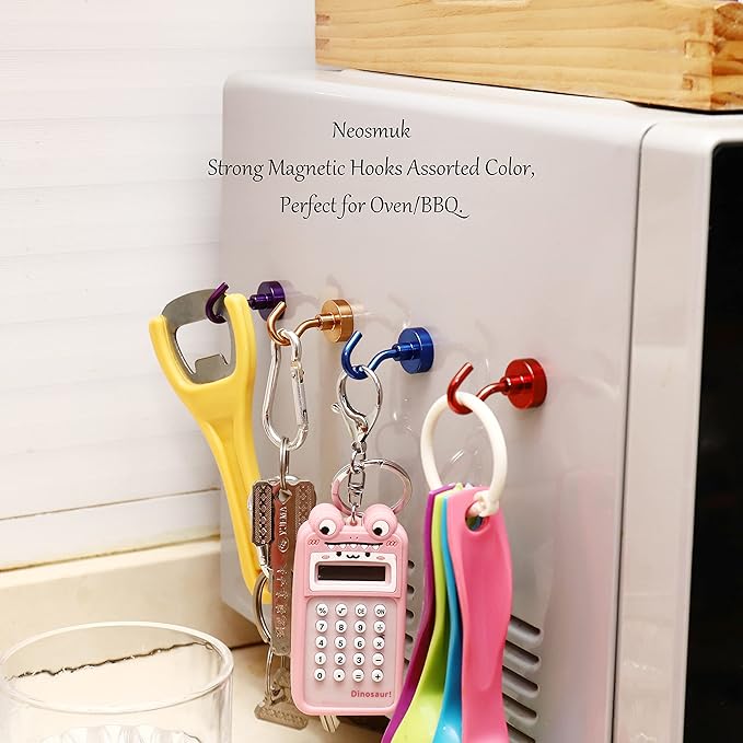 Neosmuk Magnetic Hooks, Heavy Duty 30lb+ Strong Magnet Hook for Cruise Cabins, Cruise Ship Essentials for Hanging, Metal Wall Refrigerator Hangers (Purple, 10 Pack)