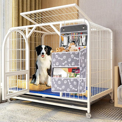 Dog Toy Basket,5-Shelf Hanging Organizer for Dog Toys,Over Door Basket for Dogs with 2 Metal Hooks,5 Pockets Organizer for Dog Leash Harness Toys Treats-62.5''(Height)-Bone Claw Print
