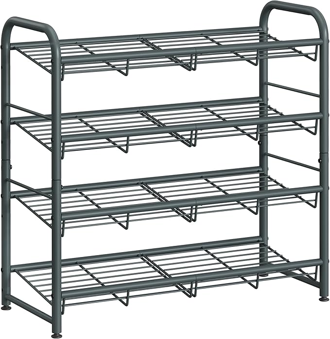 SONGMICS Shoe Rack, 4 Tier Shoe Organizer for Closet, Holds up to 16 Pairs of Shoes, Shoe Rack for Front Door Entrance, Metal Shoe Shelf with Adjustable Tilt Angle, for Entryway, Garage, Grey