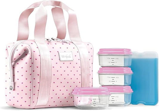 Fit & Fresh Neoprene Lunch Bag For Women, Insulated Womens Lunch Bag For Work, Tear & Stain Resistant Large Lunch Box For Women With Containers and Ice, Machine Washable Remi Bag, Tiny Hearts