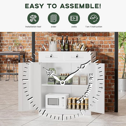 Greenvelly Metal Storage Cabinet, 42" H Metal Locking Storage Cabinet with 2 Drawers and Adjustable Shelf, Lockable Garage Storage Cabinets for Office, Garage, Home (White)