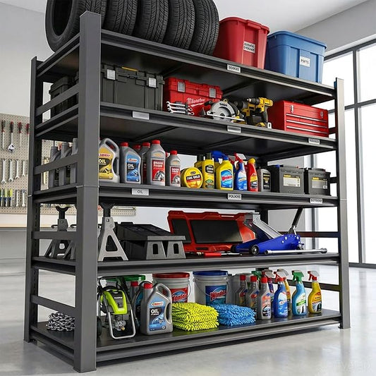 Garage Shelving 5-Tier Heavy Duty Adjustable Metal Storage, 3000Lbs Industrial Shelf Unit Black, Easy to Assemble (87" H x 47.2" W x 23.6" D)