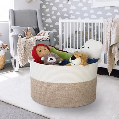 Large Rope Storage Basket, 22" X 22" X 14" Extra Large Woven Baskets for Storage, Cotton Rope Basket for Blankets Toys, Wicker Storage Baskets for Organizing, Wicker Laundry Basket Hamper