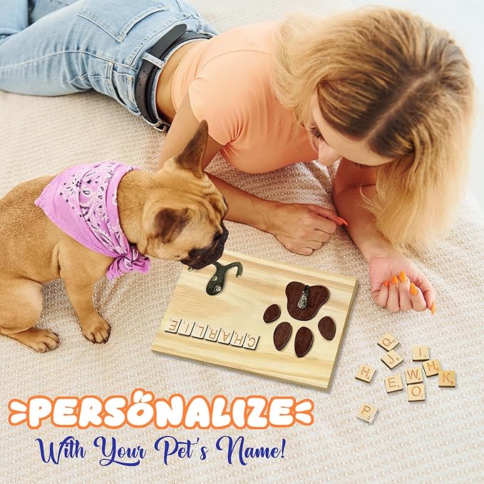 Personalized Dog Leash Holder Wall Mount, Pet Harness Hanger with Scrabble Letters, Dog Collar Organizer for Entryway, Memorial Paw Leash Holder for Wall, Pet Loss Gifts, Keepsake, Home Decor