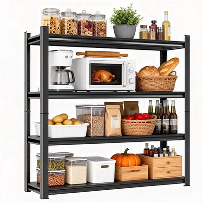 Kitchen Storage Shelves, 44''H*35''W Microwave Stand, Adjustable Metal Shelving, 1600LBS Bakers Rack, Black Kitchen Shelf, 4-Tier Shelving Unit for Bathroom, Pantry, Laundry, Closet, Garage