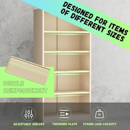 Bonusall 72" Metal Garage Storage Cabinet, 2 Locking Doors & 4 Adjustable Shelves Tall Storage, Heavy Duty Steel Tool Cabinet for Home, Office, Warehouse, School -Warm Gray