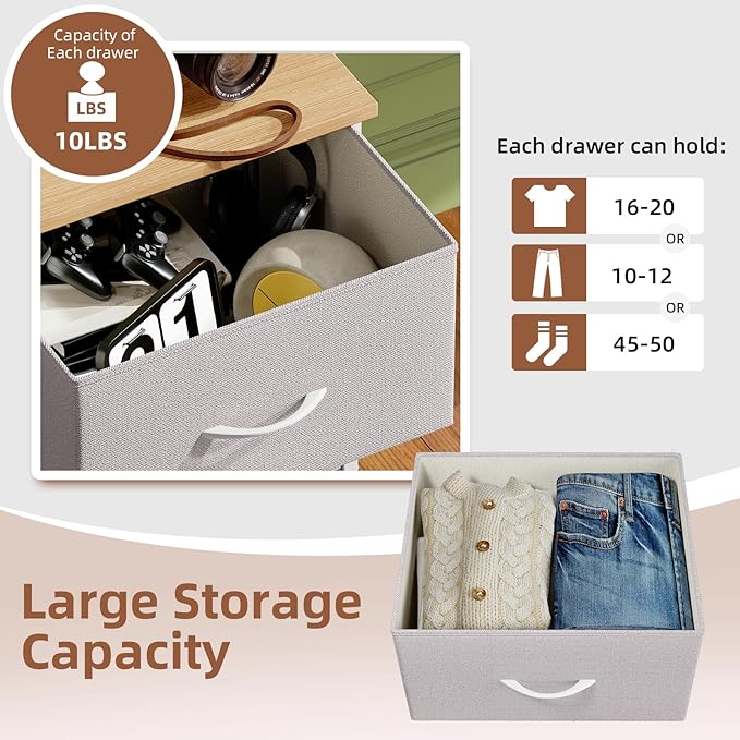 Somdot Tall Dresser for Bedroom with 5 Drawers, Storage Organizer Chest of Drawers with Removable Fabric Bins for Closet Bedside Living Room Laundry Entryway Hallway, Ash Grey