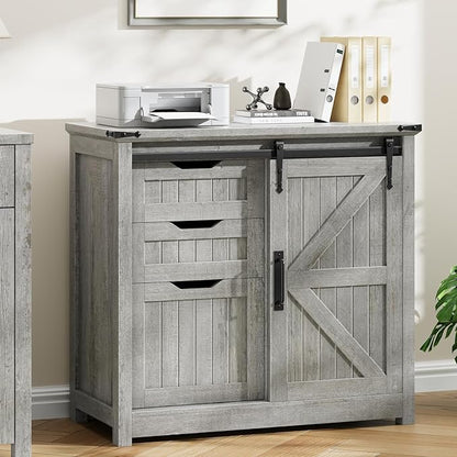 Vabches Lateral File Cabinets with Adjustable Shelf, Farmhouse Filing Cabinet for Home Office, Filing Organization Storage Cabinets with Sliding Barn Door for Hanging Files Letter/A4.