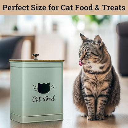 Cat Food Storage Container with Scoop - 5-7lb (25 Cup) Capacity Metal Cat Kibble Canister with Airtight Bamboo Lid and Metal Scoop - Airtight Pet Food Storage Containers 5 lb - 7 lb Kibble Container