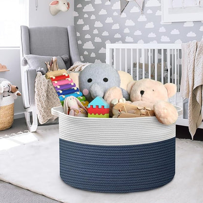 Extra Large Rope Basket, XXXL Woven Wicker Storage Basket, Kids Room Toy Storage Organizer and Storage, Dog Toy Stuffed Animal Basket Bins, Kids Room Playroom Organization(22" x 22" x 14")