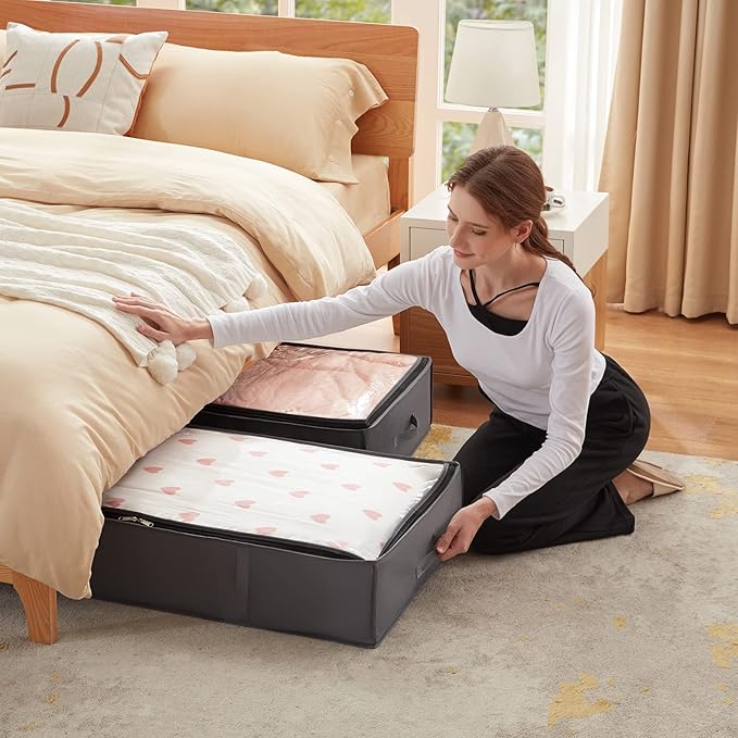 Lifewit 90L 8 Pack Under Bed Storage Containers, Large Capacity Blanket Storage Bags with Reinforced Handle, Organization and Storage for Comforters, Sheets, Clothes, Bedroom, College Dorm, Grey