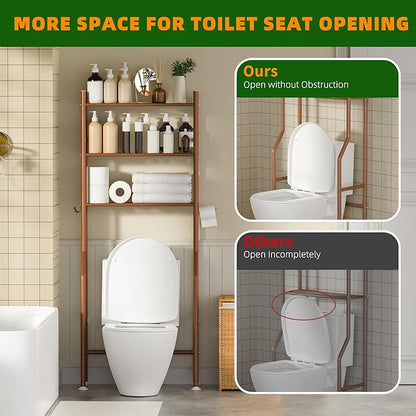 3-Tier Over The Toilet Storage, Space Saver Metal Bathroom Shelves, Freestanding Above Over Toilet Storage Shelf with 4 Hooks for Bathroom, Bronze