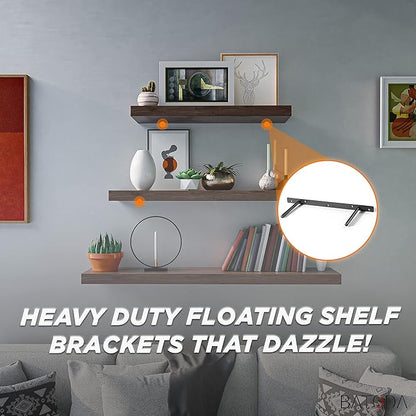 BATODA - 16" Heavy Duty Floating Shelf Bracket (2 pcs)–Solid Steel Blind Shelf Supports - Hidden Brackets for Floating Wood Shelves - Blind Shelf Support - Shelving Mounting Hardware Included (Pack 2)
