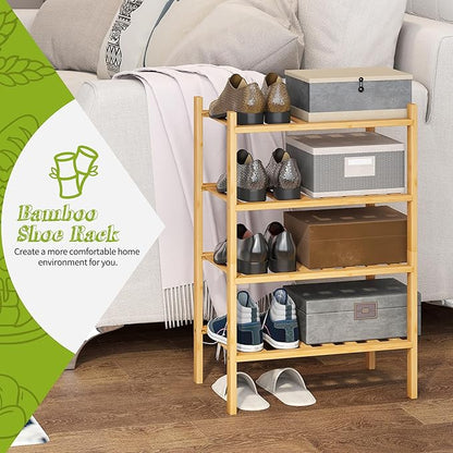 BMOSU 4-Tier Bamboo Small Shoe Rack Premium Stackable Shoe Shelf Storage Organizer for Hallway Closet Living Room Entryway Organizer (Natural Bamboo)