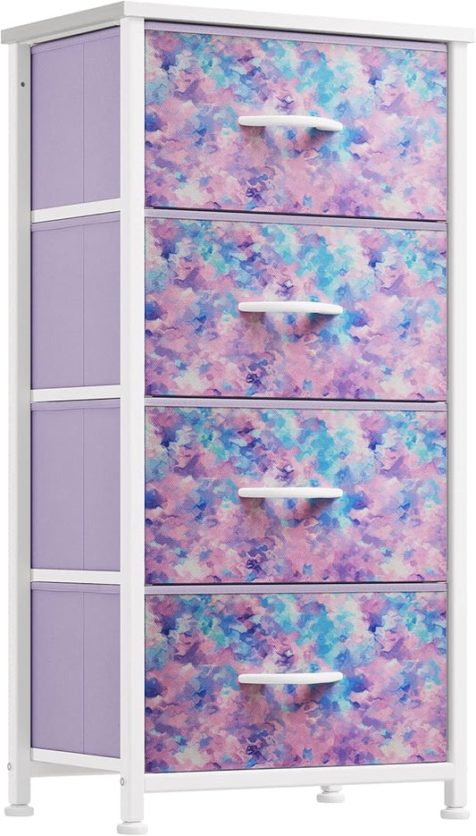 YITAHOME Dresser with 4 Drawers - Storage Tower Unit, Dresser for Living Room, Closets - Sturdy Steel Frame, Wooden Top & Easy Pull Fabric Bins, Purple