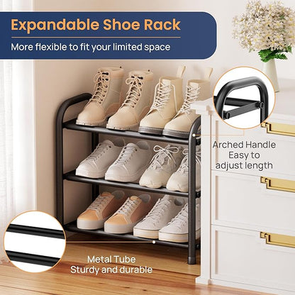 ENJOYBASICS Expandable Shoe Rack, 3 Tier Adjustable Shoe Organizer Shelf for Closet, Black Metal Free Standing Shoe Rack Storage for Small Space, Entryway | Adjustable, for Closet, Shoe Rack Storage, for Small Space, Entryway