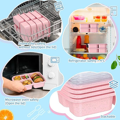 Large Capacity Bento Box for Adults, 4-Piece Set – Stackable Lunch Box with 4 Compartments, Microwave & Dishwasher Safe, Reusable Meal Prep Containers, Snack Containers for Kids & Adults (Pink)