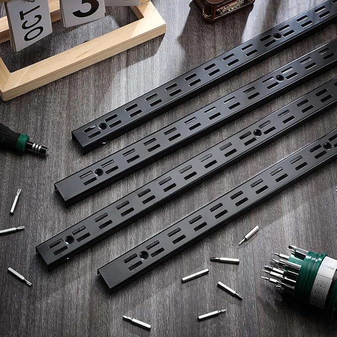 6 Pcs Shelf Rails Bracket Track 47.5 Inches Upright Closet System Hardware Adjustable Wall Standard Shelf Standards for Pantries, Linen Closets, Laundry Rooms, Utility Rooms (Black)