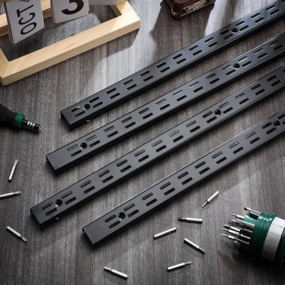 6 Pcs Shelf Rails Bracket Track 47.5 Inches Upright Closet System Hardware Adjustable Wall Standard Shelf Standards for Pantries, Linen Closets, Laundry Rooms, Utility Rooms (Black)