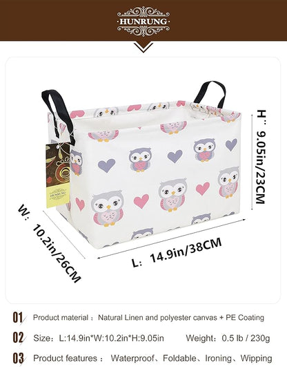 HUNRUNG Rectangle Storage Basket Cute Canvas Organizer Bin for Pet/Children Toys, Books, Clothes Perfect for Rooms/Playroom(Rec-Love Owl)