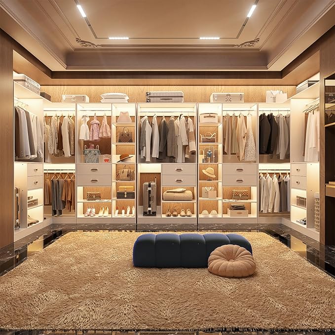 Armocity Freestanding Closet System with 3 Sets, 110'' Reversible Stand-alone Wardrobe, 80'' Height Cloth Garment Organizer, Walk-in Closet with Hanging Rod, 71"L x 71"W x 80"H, Load 2500 LBS, White
