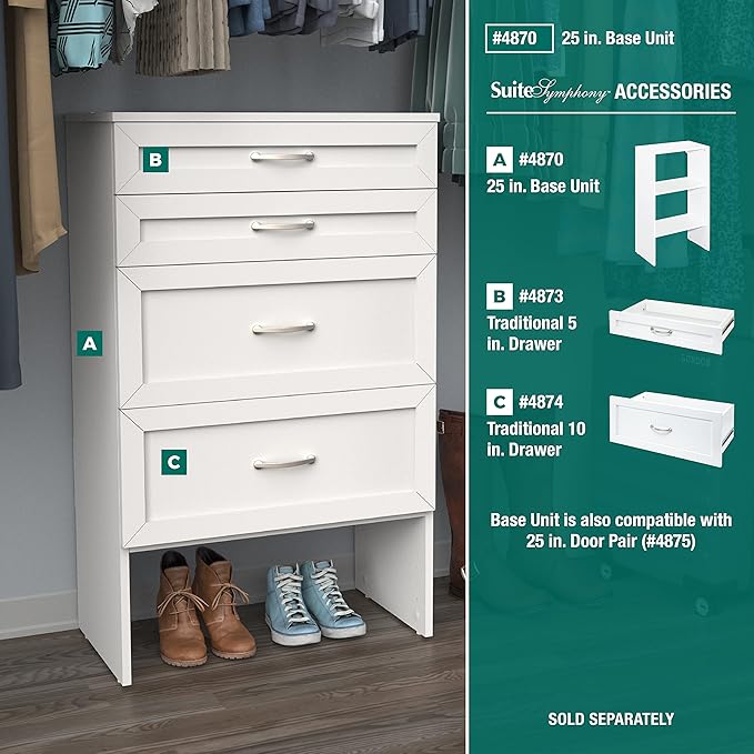 ClosetMaid SuiteSymphony Wood Shelf Unit, 2 Shelves, Adjustable, for Storage, Closet, Clothes, Shoes, Décor, TV, Books, Pure White