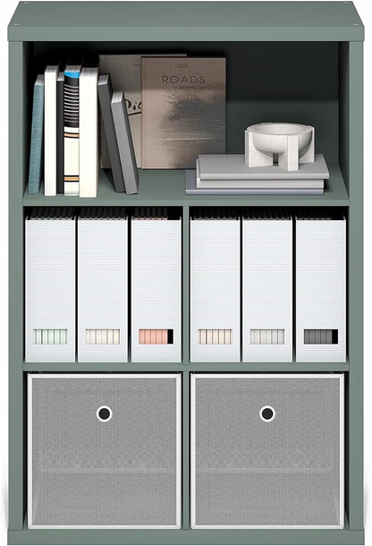 Furinno Cubicle Book Shelf, 5-Cube Bookshelf, Extra Thick Frame Cube Storage Organizer Bookcase with Closed Back, 15.3 x 29.9 x 43.3, for Living Room, Bedroom, Home Office, Sage Green