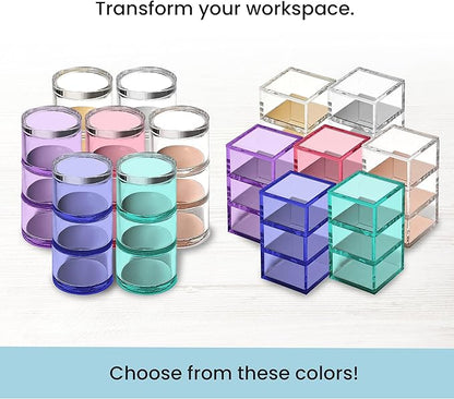 OfficeGoods 3-Tier Stackable Acrylic Holder- Stylish Desk Organizer and Storage for Office or Home – Transparent Square Design with Silver Metal Base