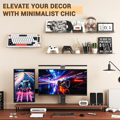 Floating Shelves for Wall Decor, 15" Extra Clear Wall Shelves for Bedroom, Living Room, Kitchen, Bathroom Decor, Nail Polish/Book/Decoration/Makeup/Perfume Organizer Floating Shelf-4Pack