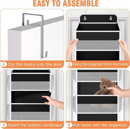 WISELIFE Over The Door Organizer - 5 Shelves Large Capacity Hanging Bedroom Storage Solution with Side Pockets for Dorm Bathroom Pantry Nursery and Baby Essentials Holds up to 40 Lbs (Black)