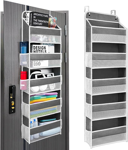 Ease of Assembly Over The Door Organizer, 5 Shelves & 8 Side Pockets,Hanging Behind Door Storage, Heavy-Duty Reinforced Mesh Rack Holds 44lb for Bathroom,Pantry, Nursery,Closet, Shoes, Towels