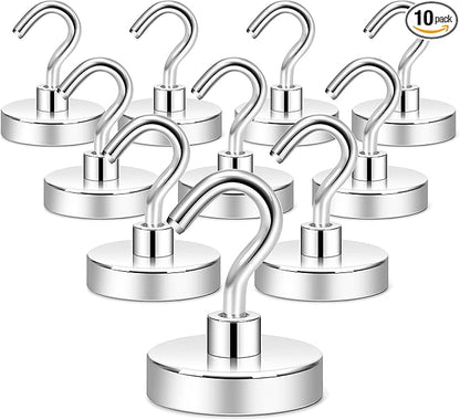Neosmuk Magnetic Hooks, Heavy Duty 130lb Strong Magnet Hook for Cruise Cabins, Cruise Ship Essentials for Hanging, Metal Wall Refrigerator Hangers (Silver White, 10 Pack)