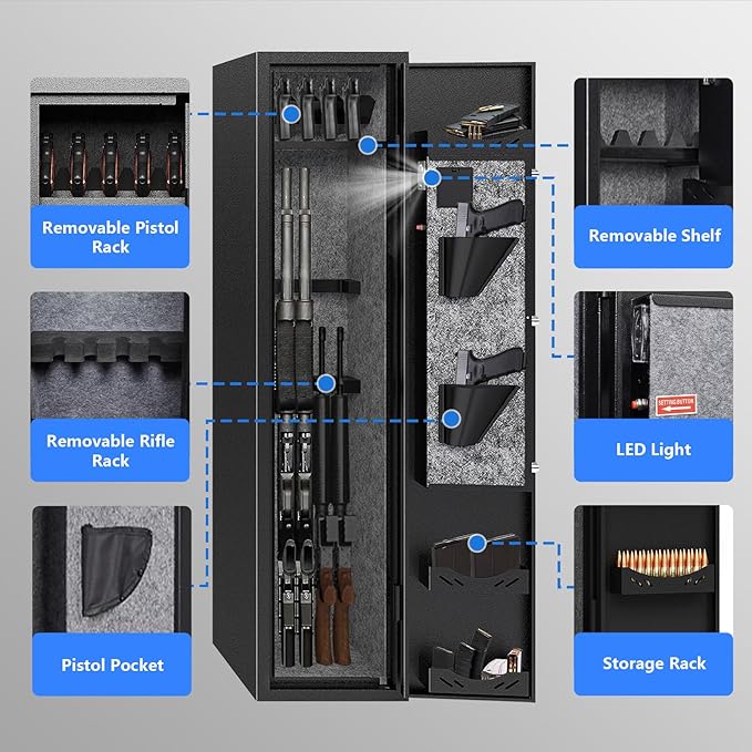 KAER 4-5 Gun Safe with Biometric Fingerprint & Digital Keypad,Gun Safe for Rifles and Pistols,Gun Cabinets for Rifles and Shotguns,Long Gun Safes,Rifle Safe with Removable Shelves
