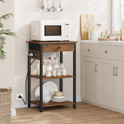 Printer Stand with Charging Station, 3-Tier Under Desk Printer Table, End Table with Storage Shelves for Home Office, Living Room,Bedroom,Bathroom,Brown