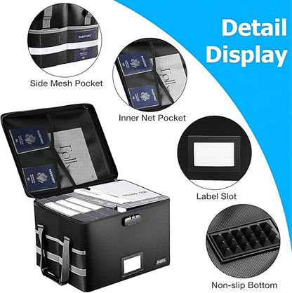 File Box with Lock, Fireproof Document Box File Organizer with Zipper & Adjustable Handle, Collapsible File Storage Box for Home Office, Filing Cabinet for Hanging Letter/Legal Folder